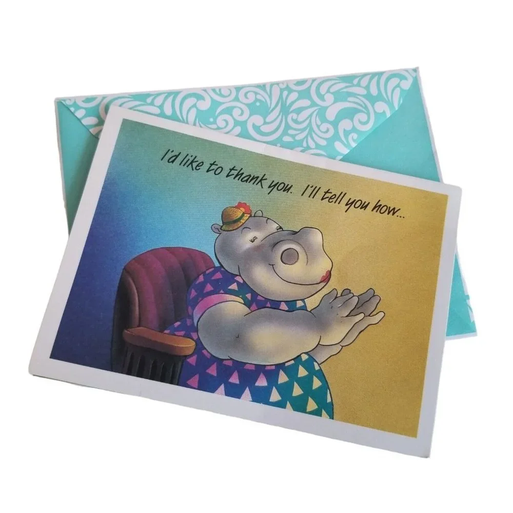 Vintage Thank You Card Pop Up Hippo Hippopotamus Hong Kong Ottenheimer Unused
